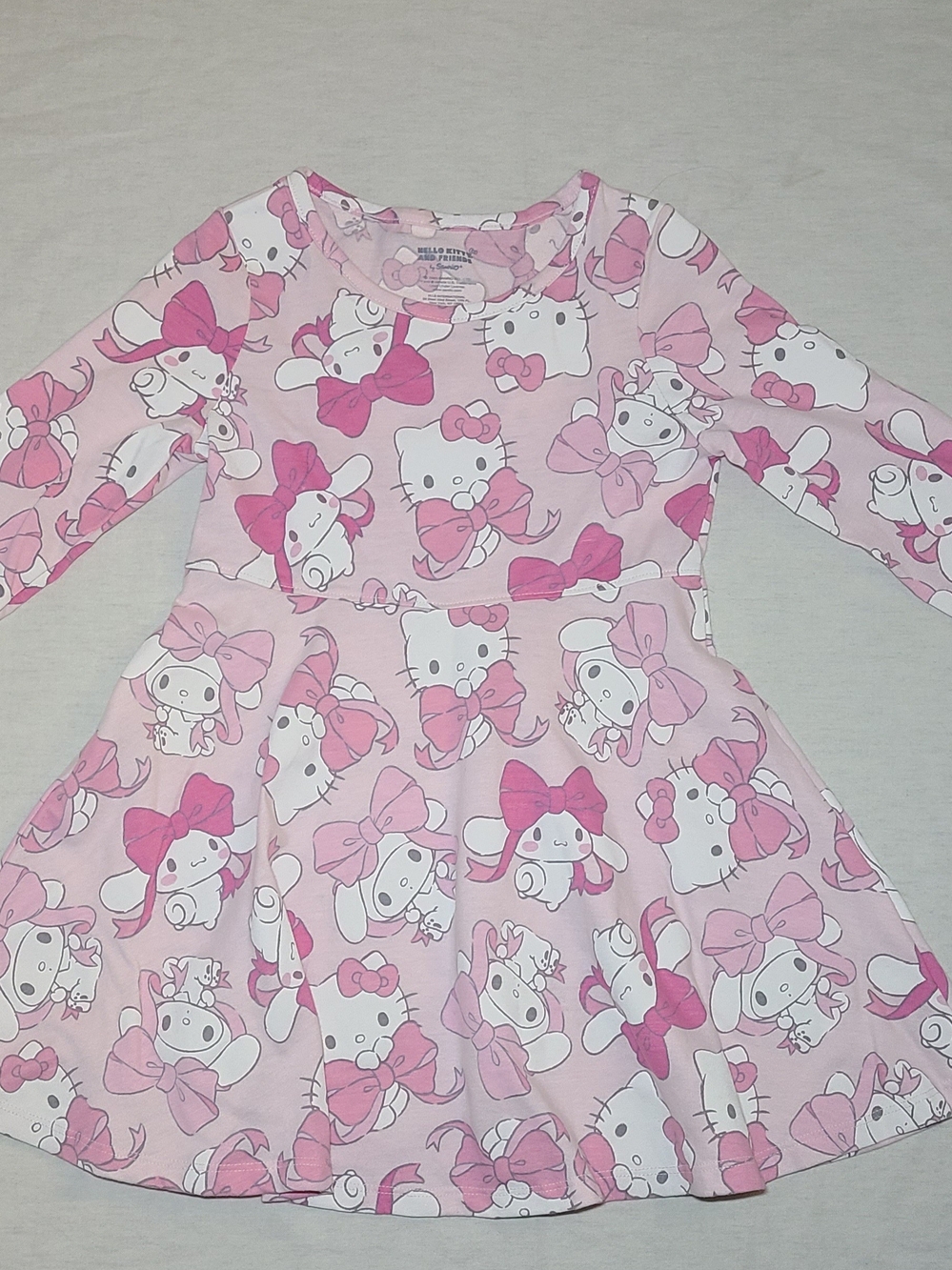 3T Hello Kitty Pink Bow Print Long-Sleeve Kids Dress